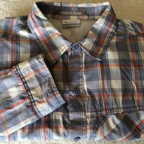 Columbia Other - Columbia Shirt Outdoor Insect Blocker Lng Sleeve Size Medium grey/rd/ornge plaid